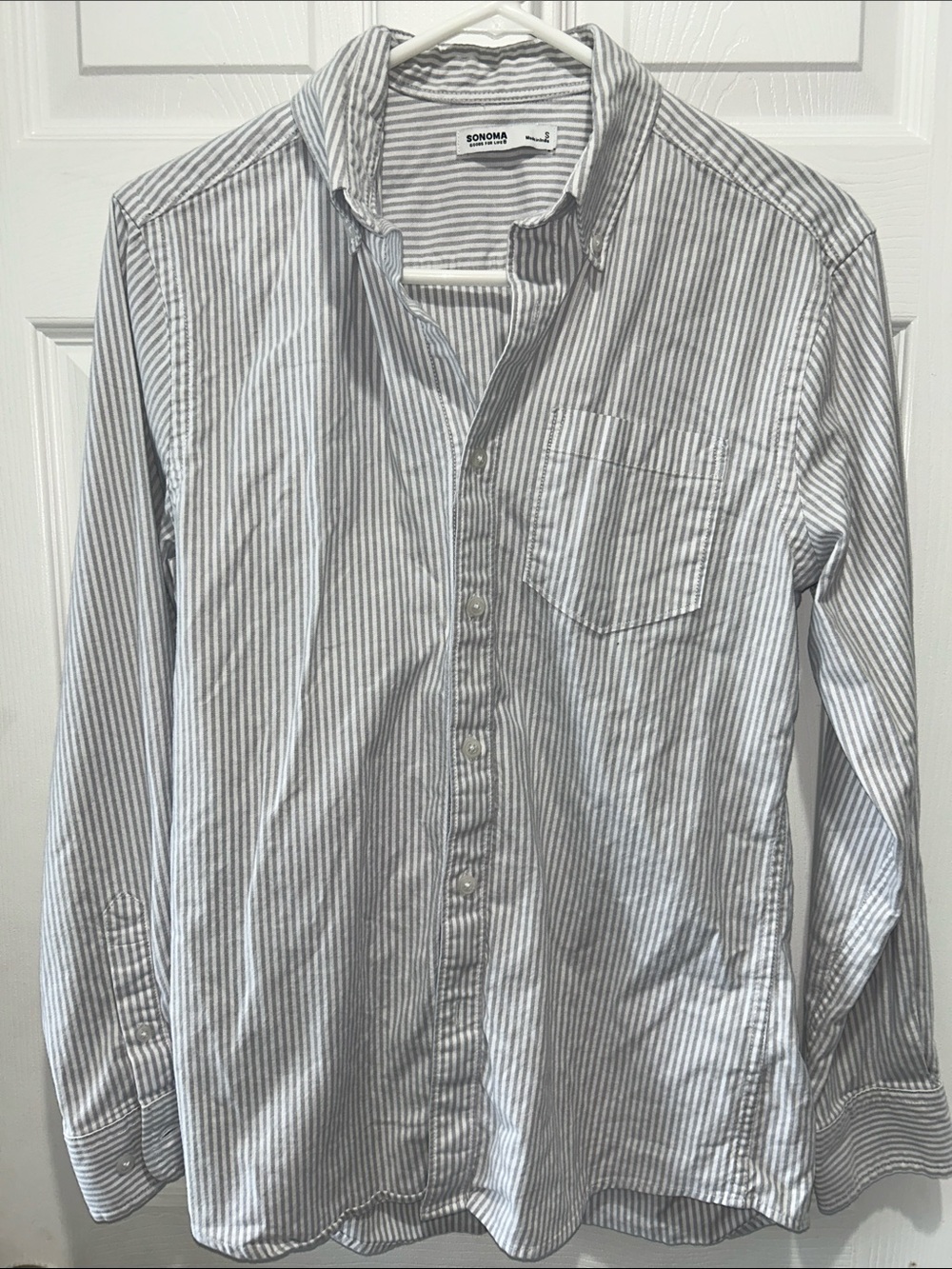 Sonoma Light Gray and White Striped Button-Down Shirt